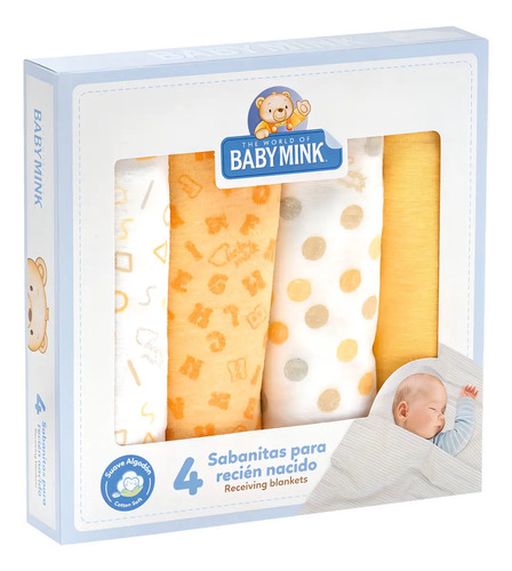 Juego Sabanas Recien Nacido Baby Mink Bm305 Set 4 Piezas Franela 100 Algodon Hipoalergenico Estampado Letras Para Cuna... Amarillo Letras