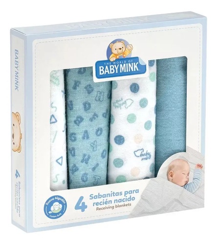 Baby Mink Sabanas Recien Nacido De 4 Piezas Azul Claro