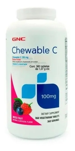 Gnc Vitamina C 100 Mg Frutas Mixtas 360 Tabletas Masticables Frutas Mixtas