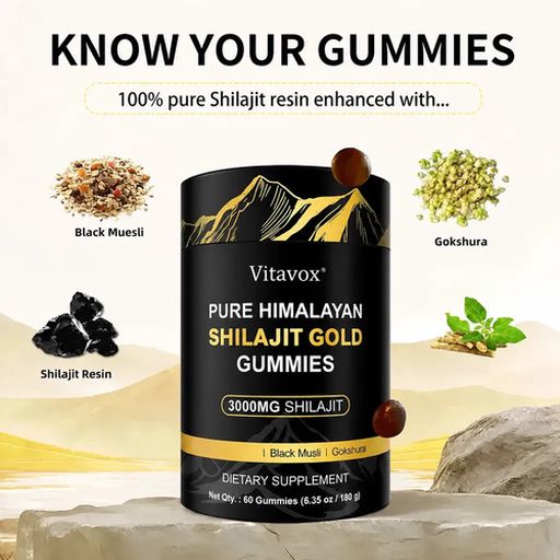 Gomitas De Shilajit Gold Puro Himalaya 3000mg Usa Sin Sabor Sin Sabor